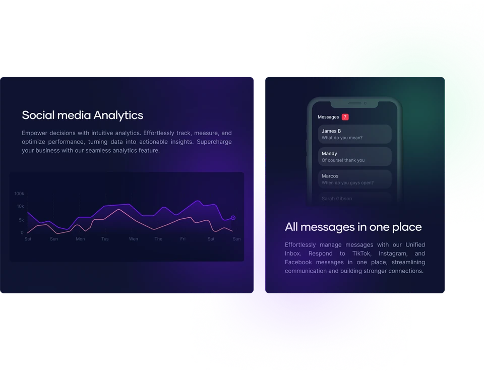 HelpMeGrow social media analytics and unified inbox showing customer messages in one place