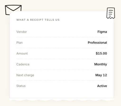 Live Stackray receipt showing the vendor, plan, amount, cadence, next charge and status